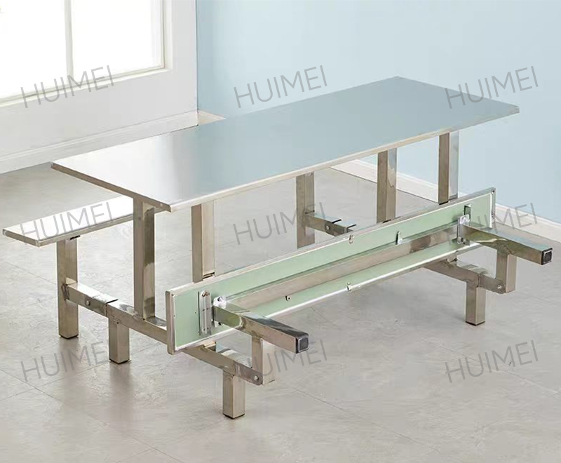 Обеденный стол Huimei из нержавеющей стали со скамейками (серебро) HMZX-010