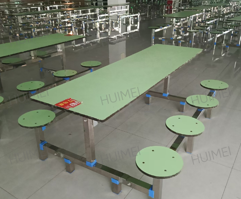 Интегрированный стол для студенческой столовой Huimei с фиксированными круглыми табуретками (зеленый) HMZX-013